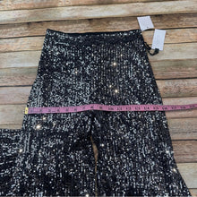 NWT ASTR The Label Selma Silver Black  Metallic Sequin High Waist Wide Leg Pant