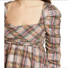 NWT Saylor Yulia Metallic Plaid Long Sleeve Cotton Blend Babydoll Minidress