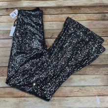 NWT ASTR The Label Selma Silver Black  Metallic Sequin High Waist Wide Leg Pant