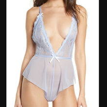Oh La La Cheri Lace Romper, Size L/XL in Brunnera Blue