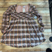 NWT Saylor Yulia Metallic Plaid Long Sleeve Cotton Blend Babydoll Minidress