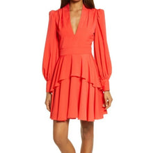 One33 Social Plunge Neck Balloon Long Sleeve Cocktail Minidress, Size 6 - Orange