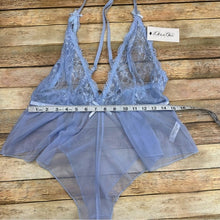 Oh La La Cheri Lace Romper, Size L/XL in Brunnera Blue