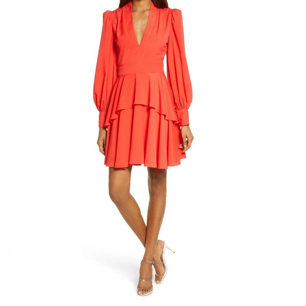 One33 Social Plunge Neck Balloon Long Sleeve Cocktail Minidress, Size 6 - Orange