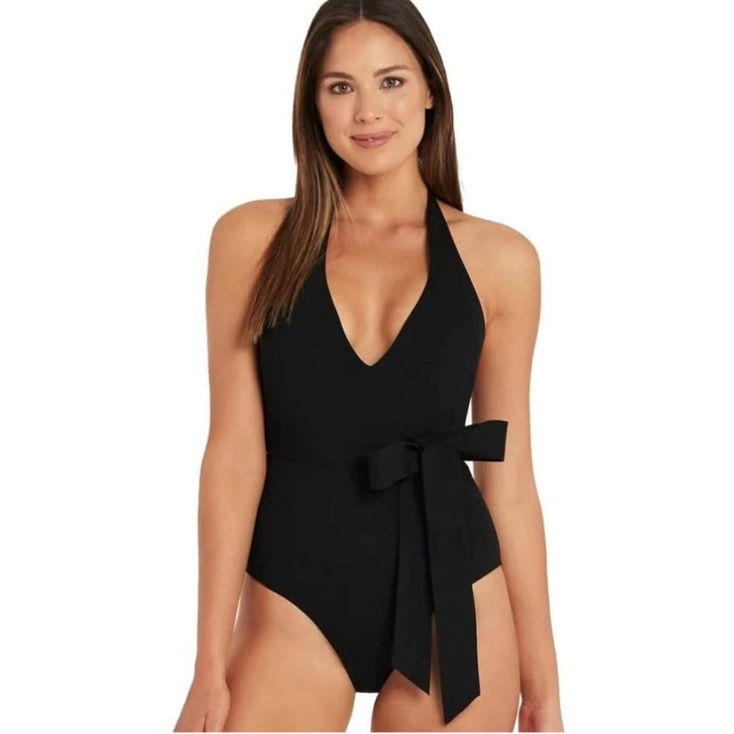 Sea Level Dark Romance Bonded Belt Plunge One Piece Swimsuit NWT