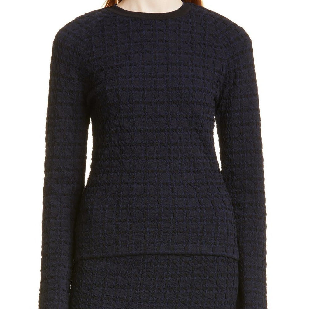 Victoria Beckham Texture Check Crewneck Sweater in Navy/Black Small