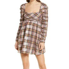 NWT Saylor Yulia Metallic Plaid Long Sleeve Cotton Blend Babydoll Minidress