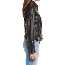 Sam Edelman Single Breasted Black Lamb Leather Moto Jacket Medium