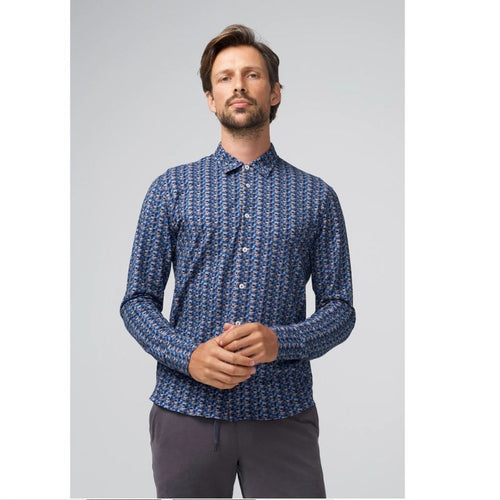 Good Man Brand Flex Pro Lite On-Point Button-Up Shirt in Blue Sketch Geo SMALL