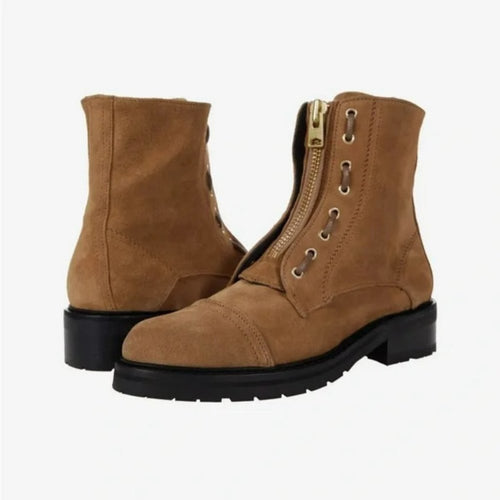 All Saints Ariel Top Zip Boot in Cognac Sand Suede, Size 10