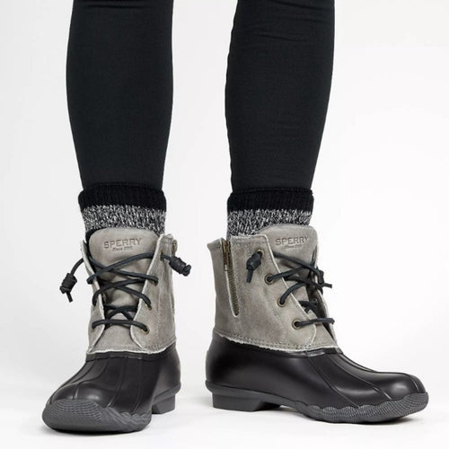 Sperry Saltwater Waterproof Rain Boot Black Grey New Boxed Women's Bootie