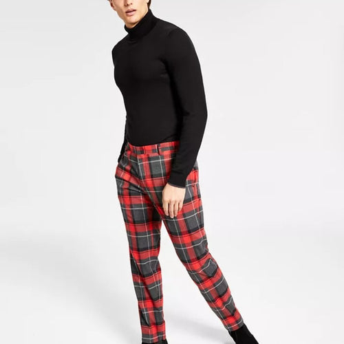 Brady Slim Fit Plaid Pants by INC International Concepts Red Gray Black 29