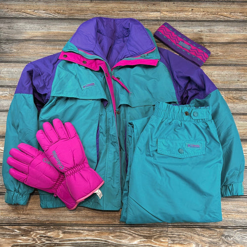 Vintage 90's Columbia Ski Set Ladies Large Teal/Purple