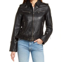 Sam Edelman Single Breasted Black Lamb Leather Moto Jacket Medium