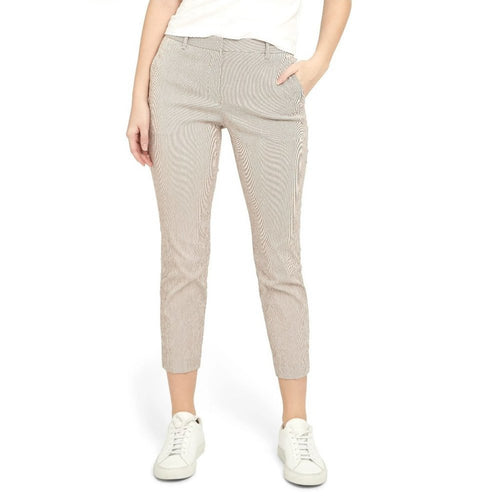 NWT Theory Treeca Seersucker Straight-Leg Ankle Pants in Beige and White