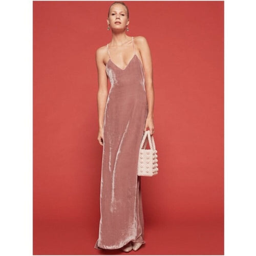 Reformation Rimini Velvet Maxi Gown Blush NWT Large