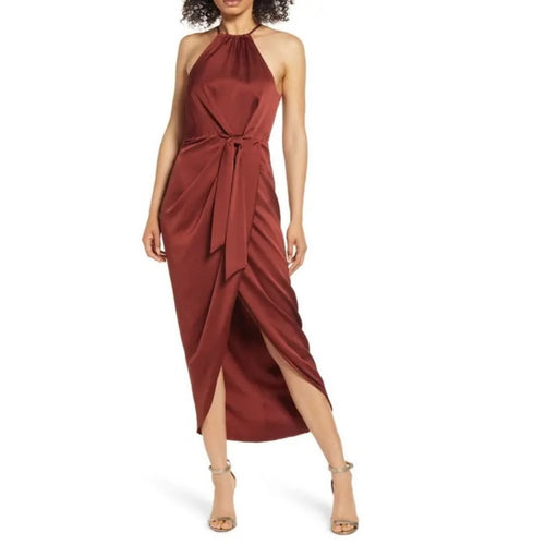 Shona Joy Luxe Tie Sleeveless Midi Dress Size 8, NEW