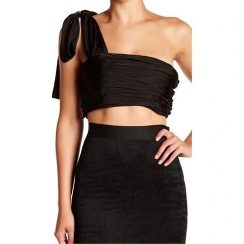 Cinq a Sept Amora One-Shoulder Black Crop Size 0
